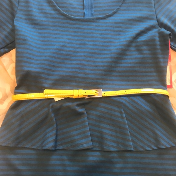 Blue striped dress with yellow belt - Picture 2 of 6